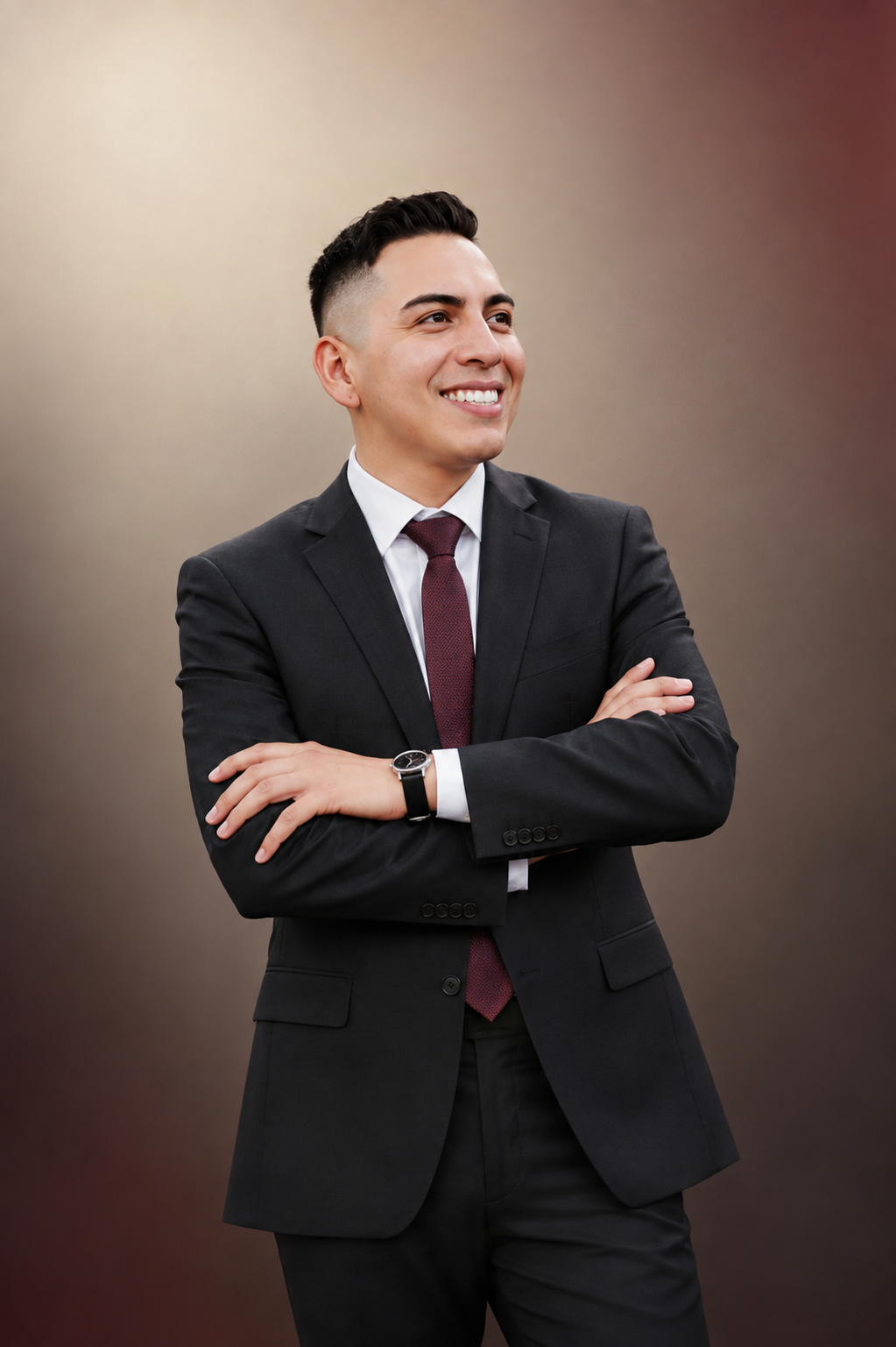 Jahaziel Jay Romero in a charcoal suit